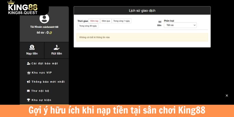 Gợi ý hữu ích khi nạp tiền tại sân chơi King88